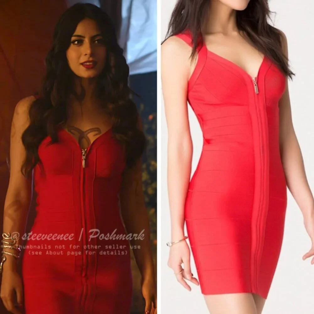 Bebe Deep V Zipper Bodycon Dress ASO Isabelle Lightwood
